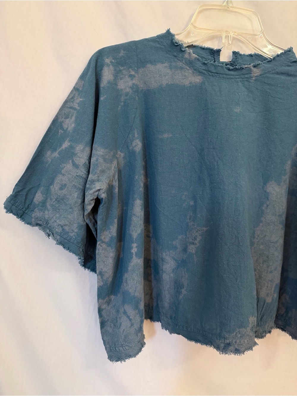 Raw Edge Cotton Boxy Top Thailand Artisan Blue Acid Wash - Picture 3 of 8